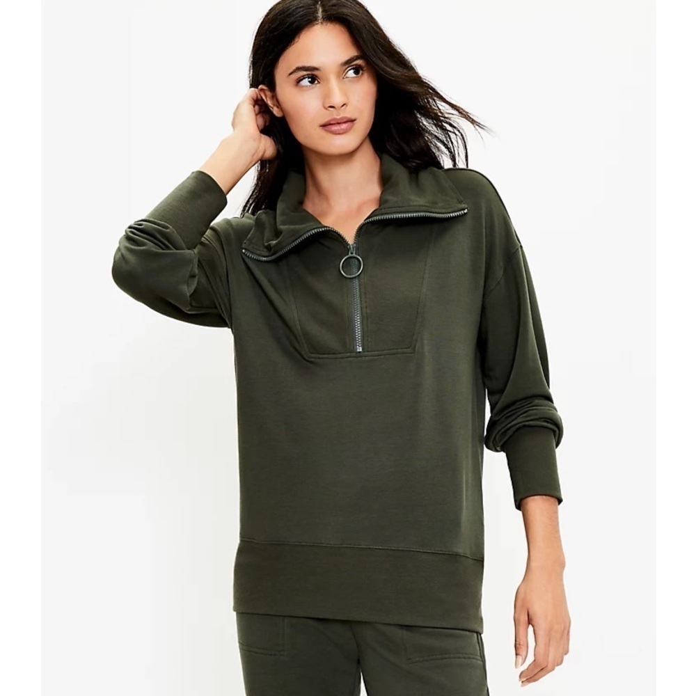 Lou & Grey Signaturesoft Zip Top Sweatshirt Green Size Small